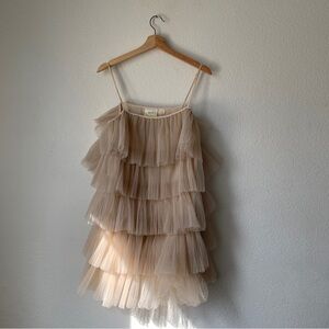 Maeve Tiered Tulle Mini Dress in Taupe/Cream sz large